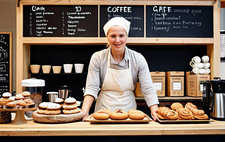 **A bustling Swedish marketplace:** Focus on a small, local coffee shop overflowing with customers. Include details like homemade pastries displayed on the counter, a barista offering personalized service, and a cozy, inviting atmosphere. The scene should evoke a sense of community and warmth, highlighting the unique customer experience that differentiates it from larger chains. Capture the essence of "fika" culture.