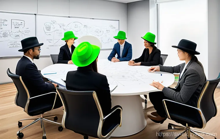 의사소통을 통한 아이디어 생성 활성화 - **Prompt:** "A diverse group of professionals, encompassing various ages and ethnicities, dressed in...
