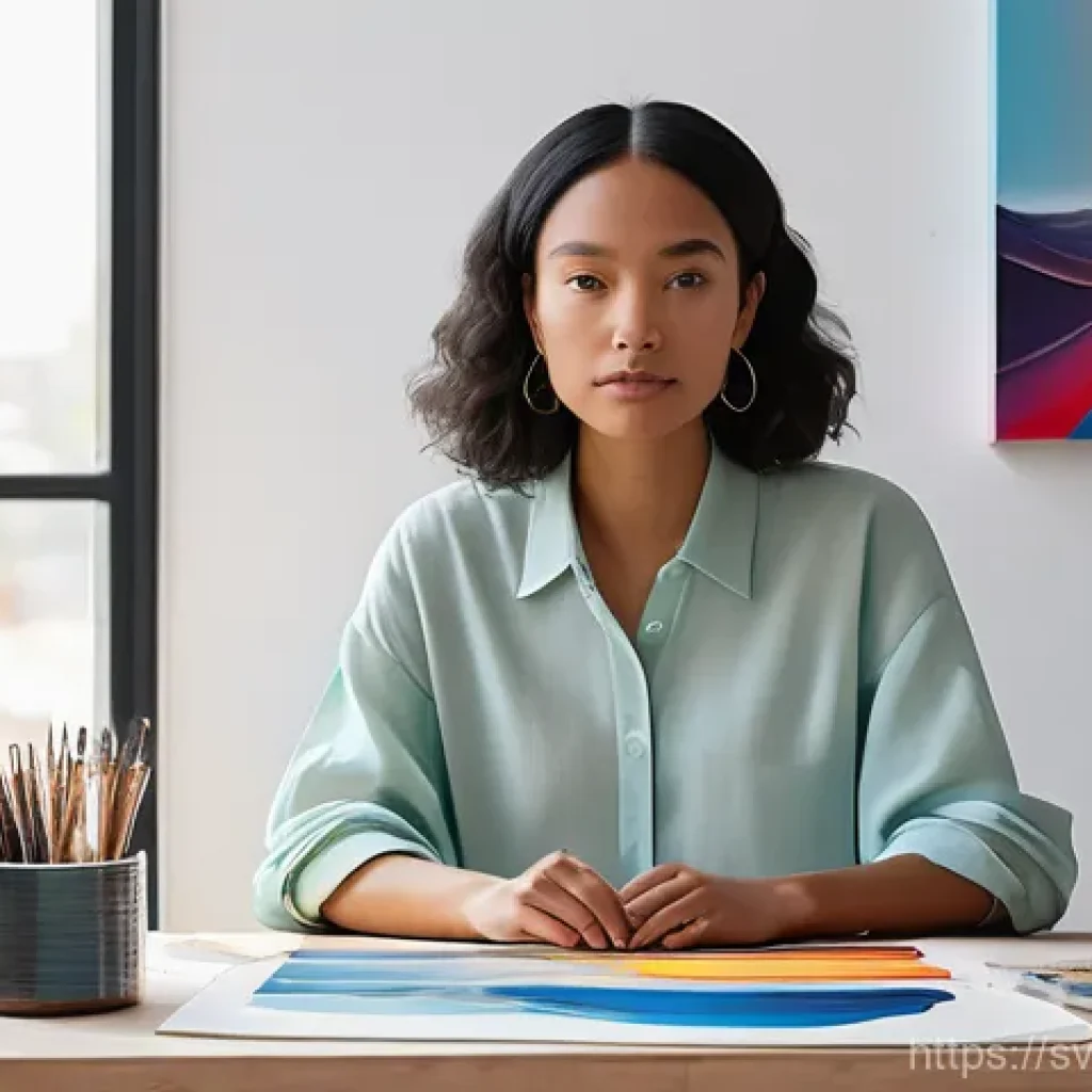 아이디어 생성 시스템의 법적 프레임워크 - **Prompt:** A diverse female digital artist, in her late 20s, with a focused expression, is seated a...