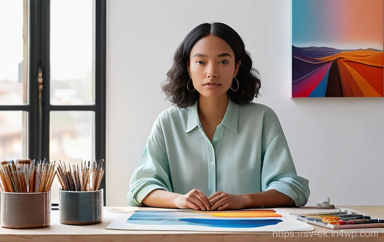 아이디어 생성 시스템의 법적 프레임워크 - **Prompt:** A diverse female digital artist, in her late 20s, with a focused expression, is seated a...