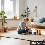 아이디어 생성과 소비자 트렌드 연결하기 - **Prompt:** A cozy and brightly lit Swedish living room, designed with minimalist and sustainable ae...